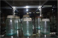 7x$ Zinc lid assorted blue fruit jars