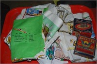 Tray lot of assorted travel tea towels & vintage