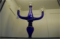 Italian 3 candle cobalt & crystal candelabra by