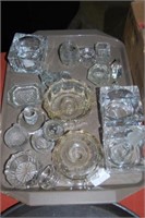 Assorted tray incl candlesticks, crystal