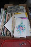 Tray lot of assorted papers, cards, letters &