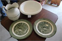 Porcelain Water Basin w/Pitcher & 2 Plates