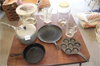 Assorted Items- Cast Iron, Glassware