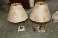 2 Marble Base Lamps with Red Glass