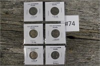 6 Jefferson Nickels from 1939-1959 various