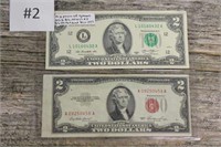 2 Pack Green Seal 2013 $2 & 1953 Red Seal $2