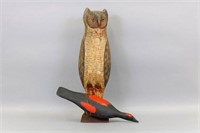 Jim Slack Hand Carved Owl & Dead Crow Decoy Set