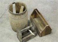 Vintage Nail Barrel & (2) Wooden Tool Boxes