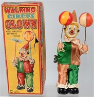 JAPAN Windup WALKING CIRCUS CLOWN w/ BOX