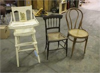 Vintage High Chair & (2) Chairs