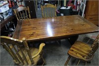 Vintage Solid Farmhouse Trestle Table & Chairs