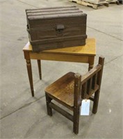 Childrens Table and Chair & Vintage Chest, Approx