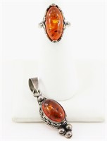 Amber Ring & Pendant In Sterling Silver
