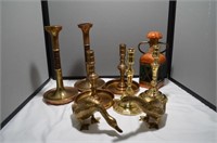 Nine pc. of brass items
