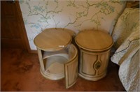 Pair Of Drum Tables Blond in color Mid Century Mod