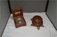 Wooden and Brass Turtle, Walnut Award Clock