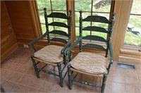 Pair of Green Ladder Back Chair Hitchcock W/Stenc