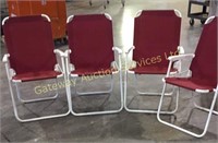 4 Red Cloth Lawn Chairs