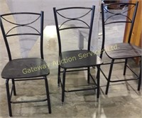 3 Black Metal Framed Chairs with Wooden Seats