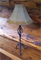 Ornate Cast Iron Table Lamp & Rawhide Shade
