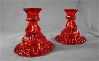 Westmoreland Amberina Glass Doric Candle Holders