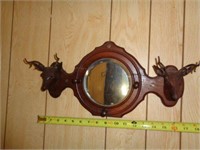 Walnut Shaving Mirror, Stag Carvings with