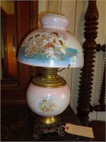 1800's Oil Lamp with Cherubs - Electrified in 1940