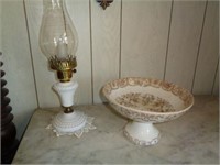 2 Hobnail Lamps and Comport