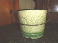 Green & Ivory Enameled Ware Pail - 6" tall