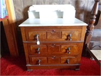 White Marble Top 3 Drawer Washstand with Burl