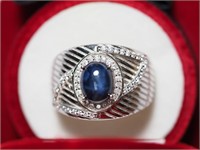 $400, Sterling Silver Sapphire (app 3cts) Men's