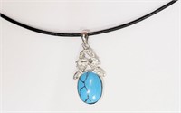 $90 Sterling Silver Turquoise Pendant with Cord (