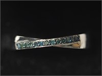 $400. Sterling Silver Blue Diamond Men's Ring