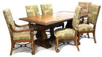Ornate Heavy Dining Table with 6 Chairs & 2 Leaves