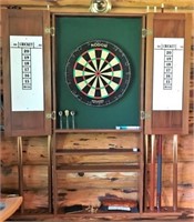 Wood Gameroom Dartboard Cabinet & Cue Holder
