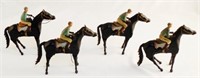 Lot of 4 Tin Wind-Up Jockey's with Racing Horses