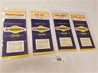 4 Vintage Sunoco Road Maps from the 1950's