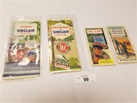 4 Vintage Sinclair Road Maps from the 1940's