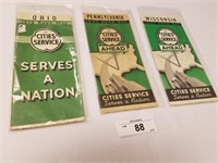 Trio of Vintage Cities Service Road Maps-Mid 30's