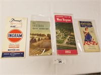4 Vintage Various State Maps from the 40s & 50s
