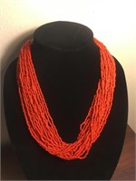Handmade Tribal Beaded Coral Cocktail Necklace