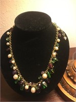 Vtg Coro Purple/Green/Pearl Mardi Gras Necklace