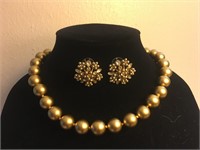 Gold Designer Rhinestone Necklace & Earring Set