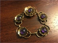 Vtg Silver & Gold Purple Rhinestone MCM Bracelet