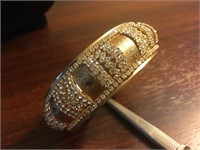 Fine Vtg Gold Rhinestone Bangle Bracelet