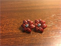 Red Enamel w/ Aquamarine Stone Earrings