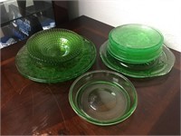 Vintage Green Depression Glass Collection 13 PC