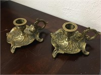 Antique Geor Johnson English Brass Candle Holders