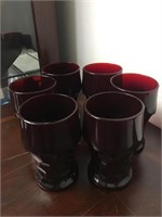 Vintage Ruby Red Glass Tumbler Collection - 6PC