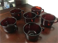 Vintage Ruby Red Glass Punch Cup Collection - 6PC